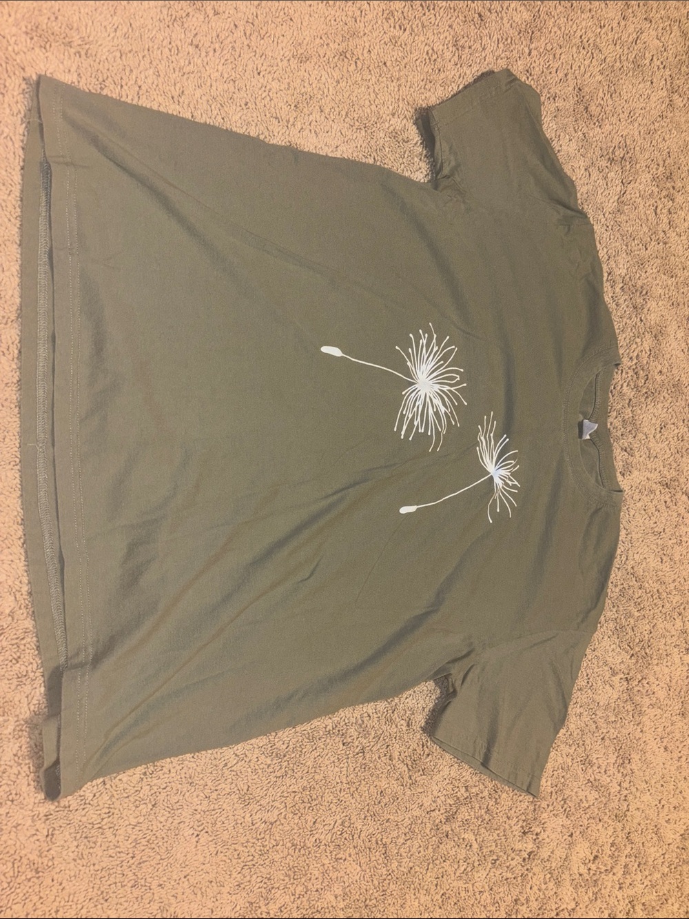 Source Unknown Olive Green Short Sleeve Tee with White Dandelion Print